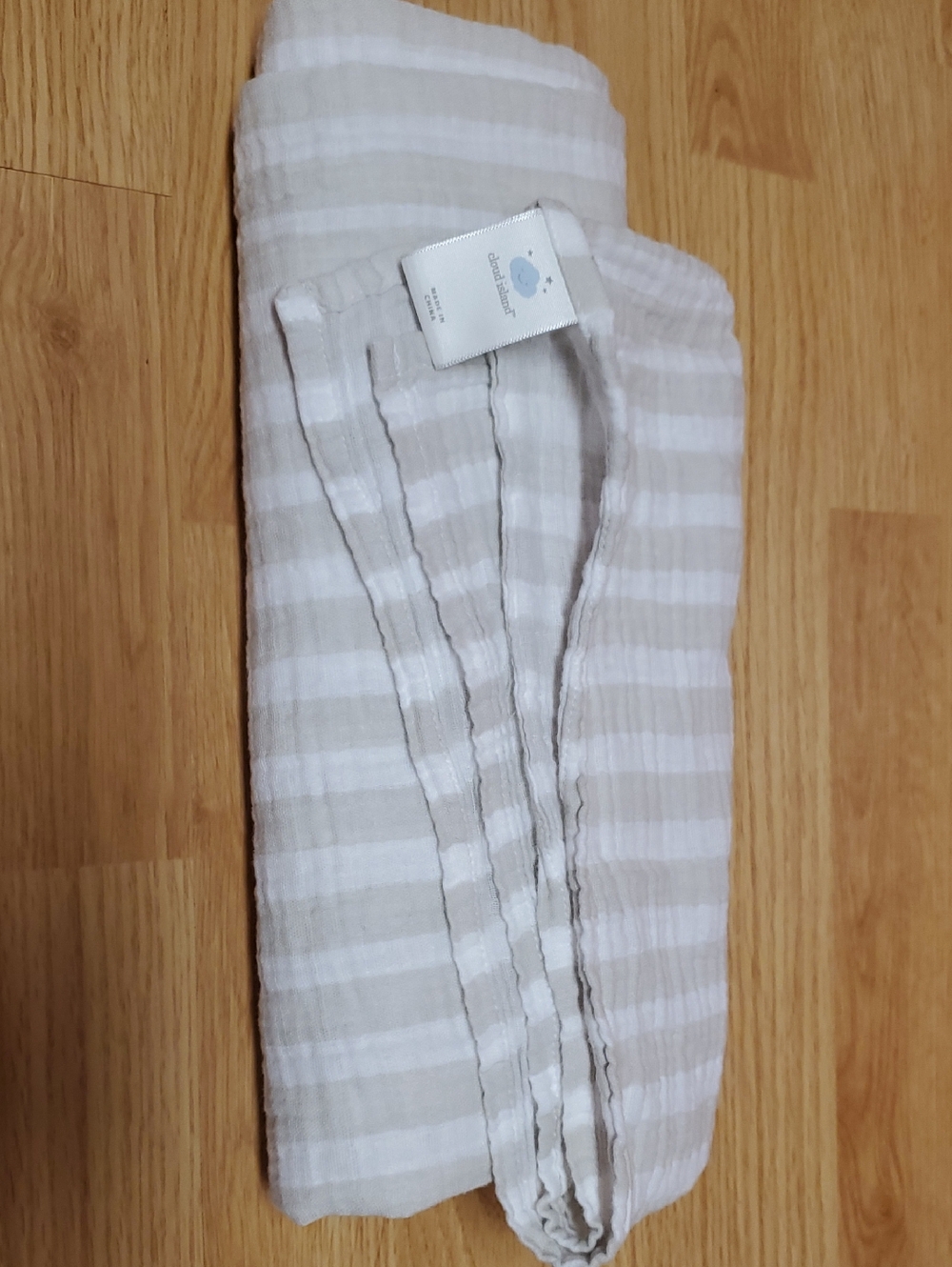 cloud island Cotton White and Light Gray Striped Muslin Swaddle Blanket 45"x42"
